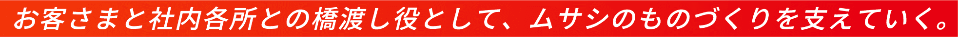 お客さまと社内各所との橋渡し役として、ムサシのものづくりを支えていく。